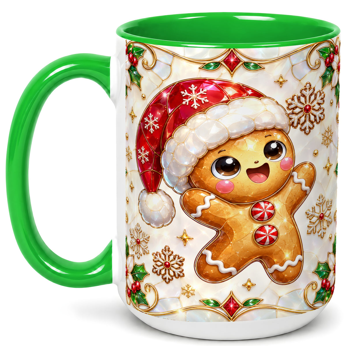 #pl[15oz|Green] Gemstone Gingerbread Coffee Mug, Christmas Cookie Mug, Ceramic Cup