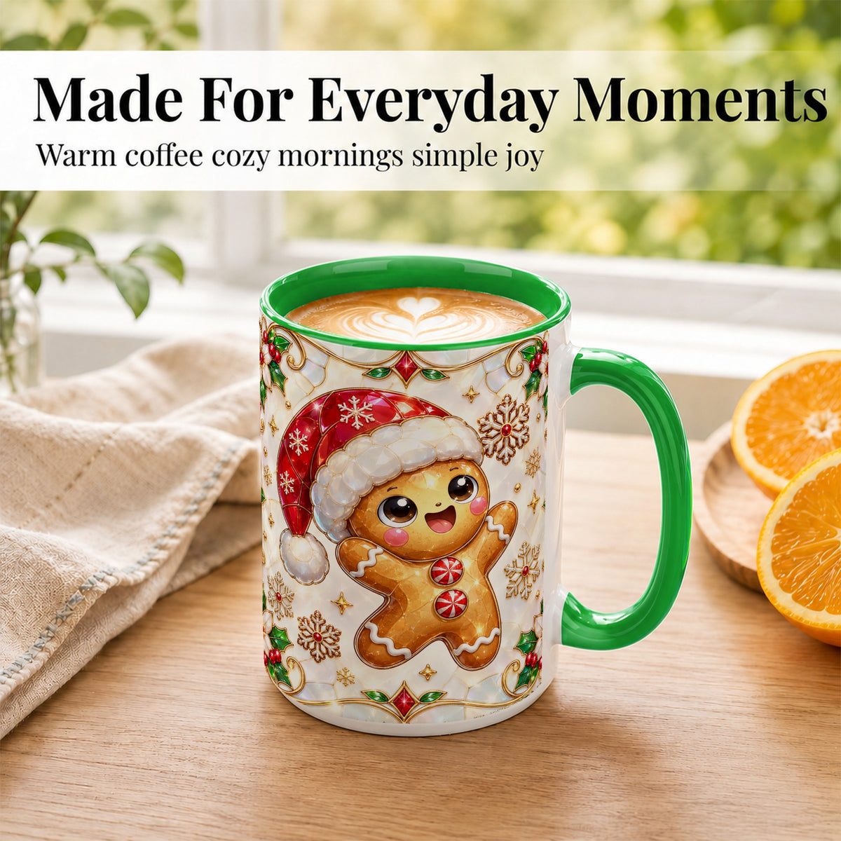 #pl[15oz|Green] Gemstone Gingerbread Coffee Mug, Christmas Cookie Mug, Ceramic Cup