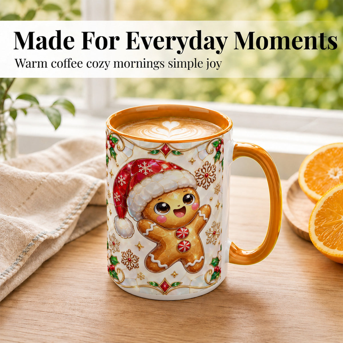 #pl[15oz|Orange] Gemstone Gingerbread Coffee Mug, Christmas Cookie Mug, Ceramic Cup