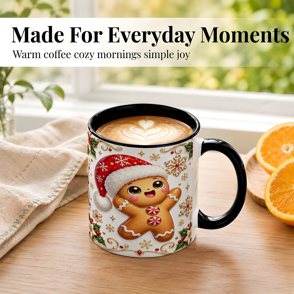 #pl[11oz|Black] Glossy Gingerbread Coffee Mug, Christmas Cookie Mug, Ceramic Cup