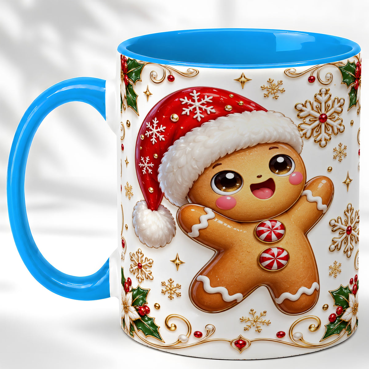 #pl[11oz|Blue] Glossy Gingerbread Coffee Mug, Christmas Cookie Mug, Ceramic Cup