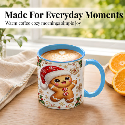 #pl[11oz|Blue] Glossy Gingerbread Coffee Mug, Christmas Cookie Mug, Ceramic Cup