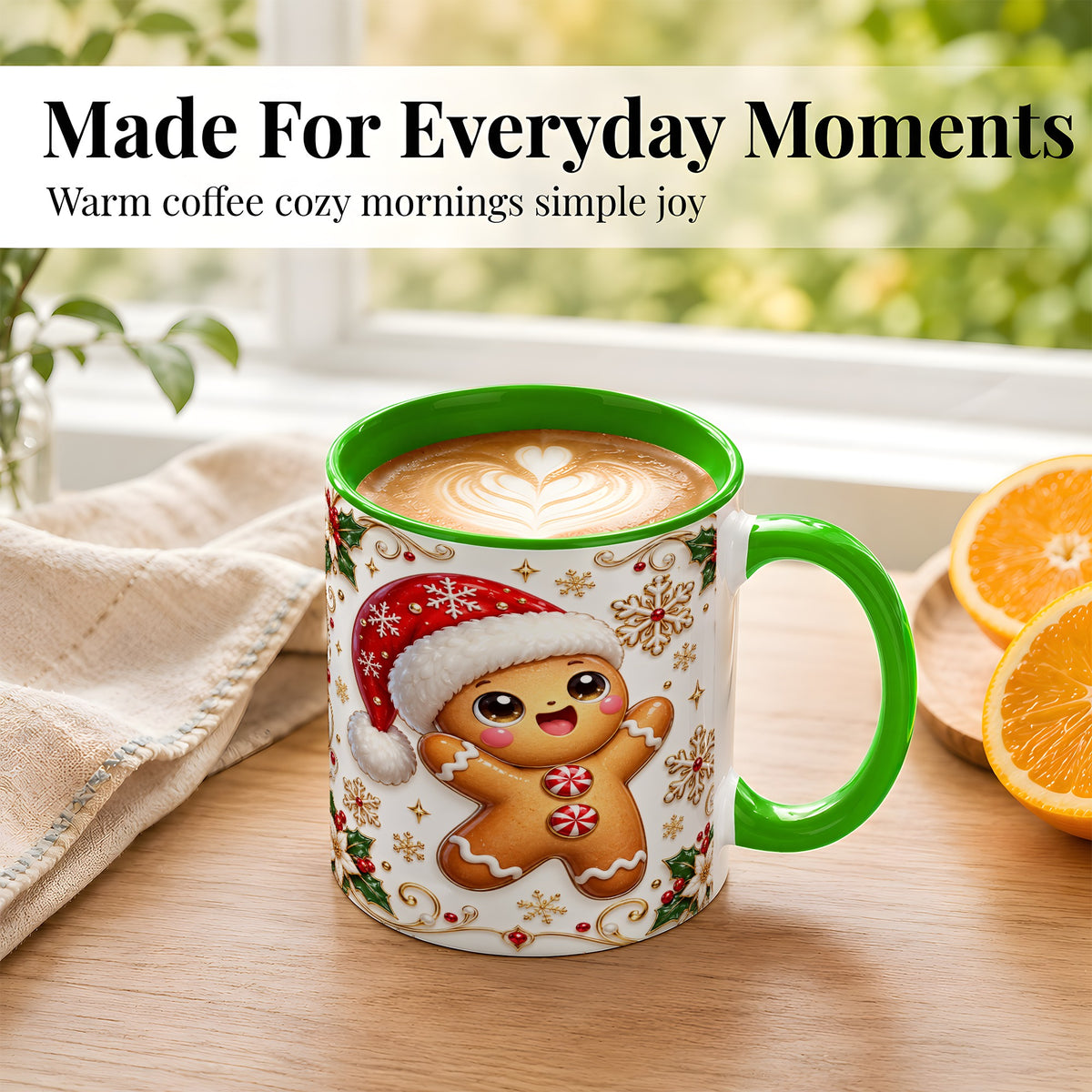 #pl[11oz|Green] Glossy Gingerbread Coffee Mug, Christmas Cookie Mug, Ceramic Cup