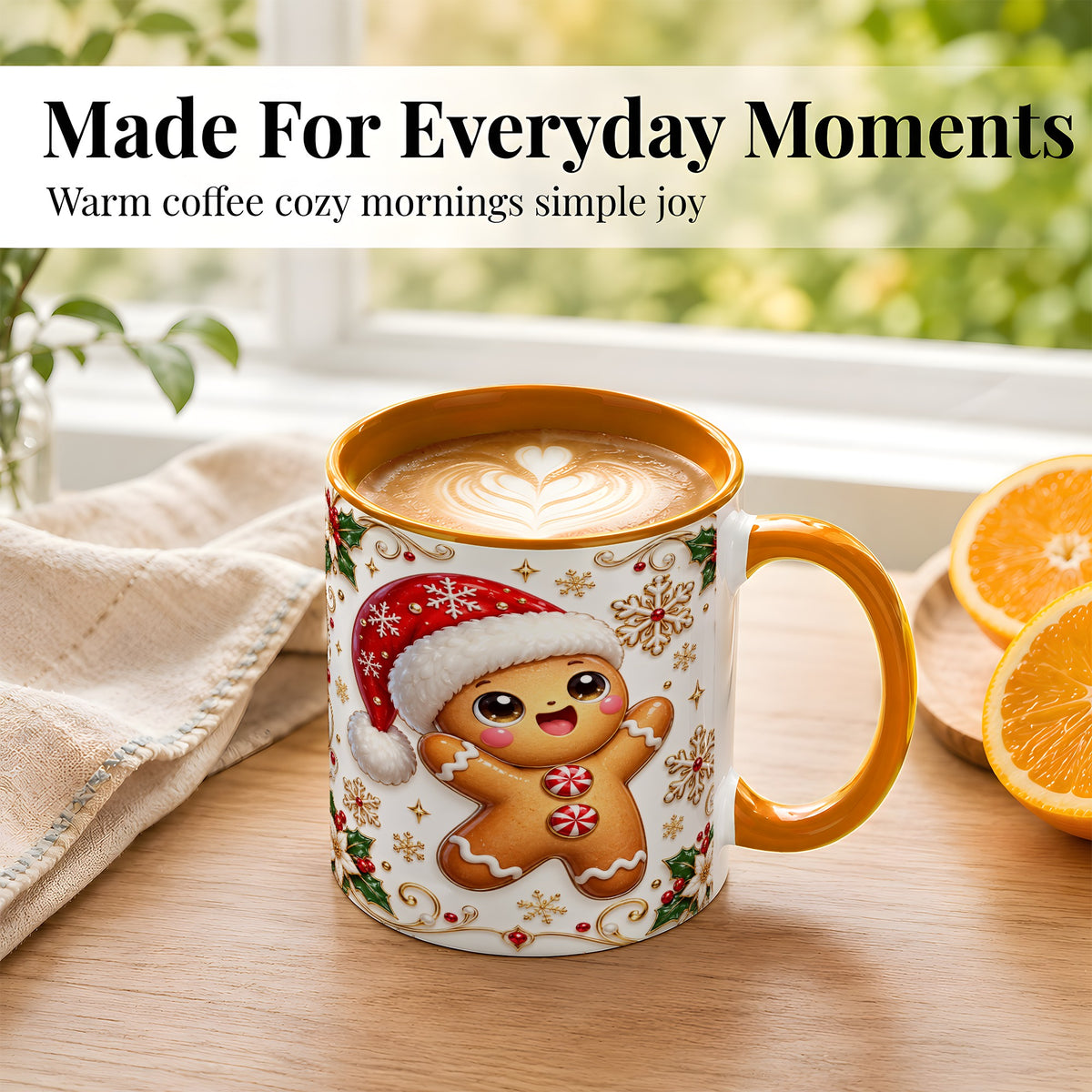 #pl[11oz|Orange] Glossy Gingerbread Coffee Mug, Christmas Cookie Mug, Ceramic Cup