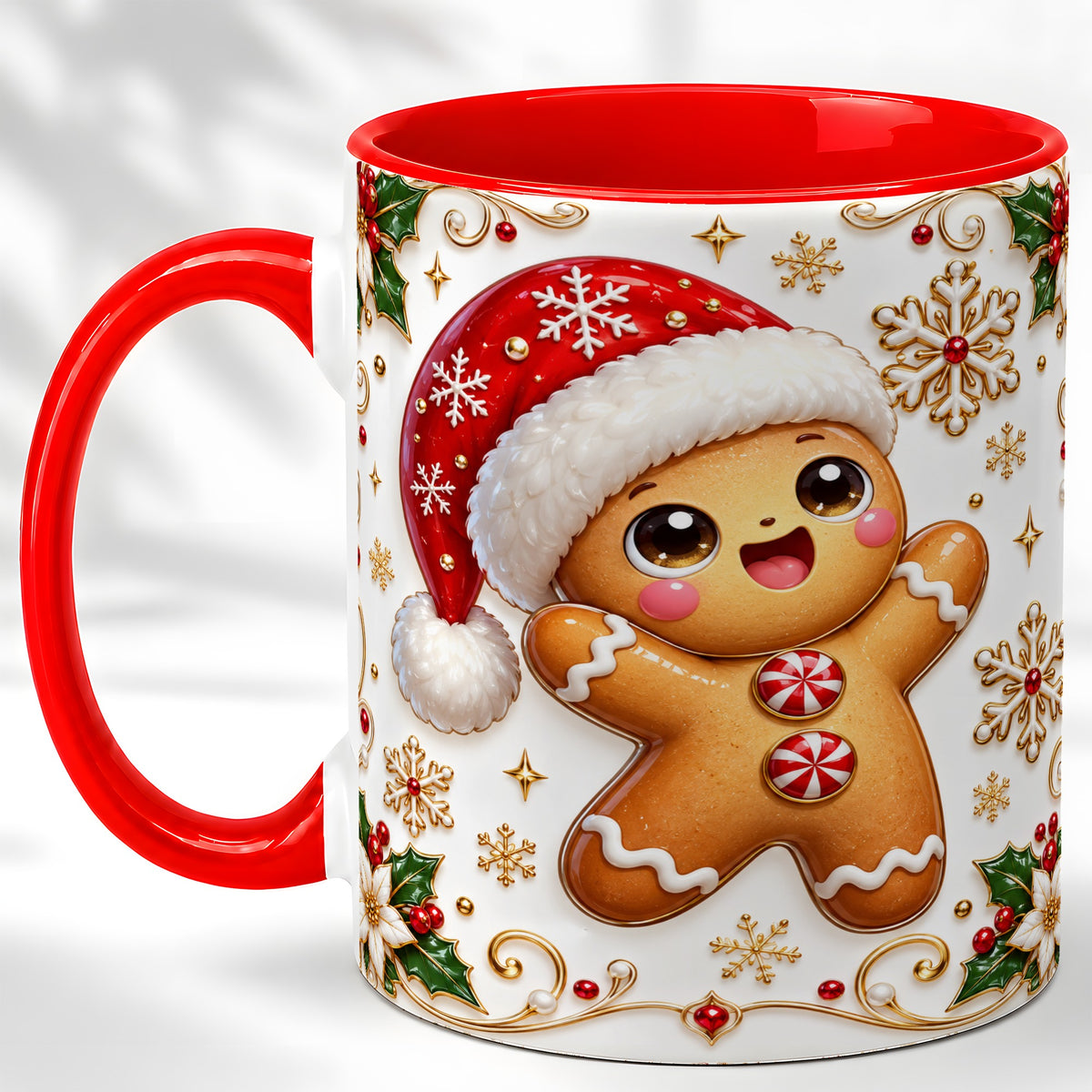 Glossy Gingerbread Coffee Mug, Christmas Cookie Mug, Ceramic Cup