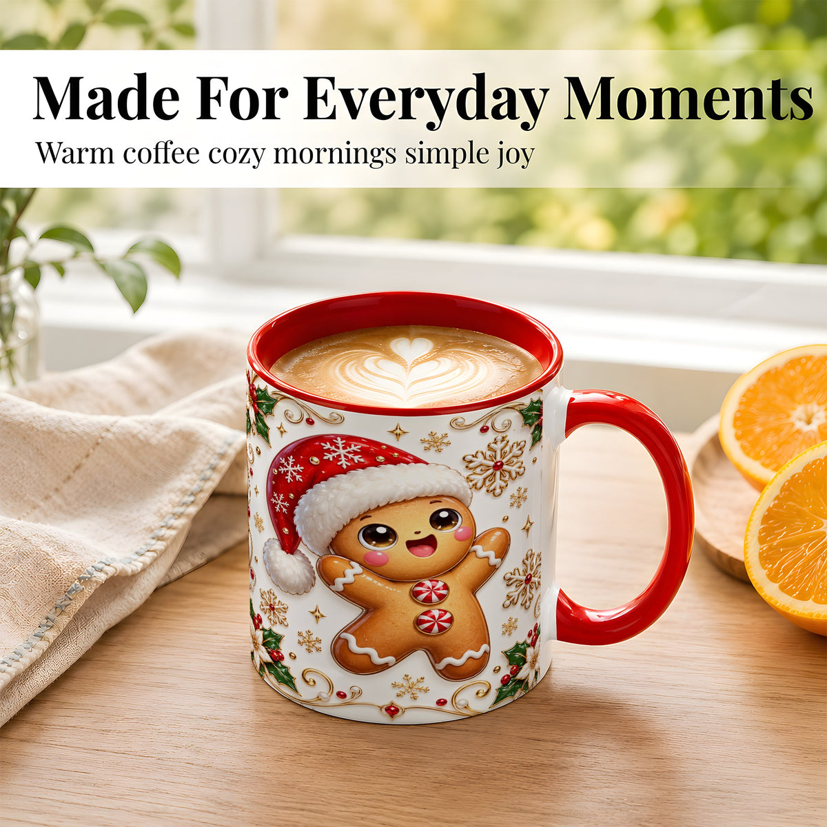 #pl[11oz|Red] Glossy Gingerbread Coffee Mug, Christmas Cookie Mug, Ceramic Cup