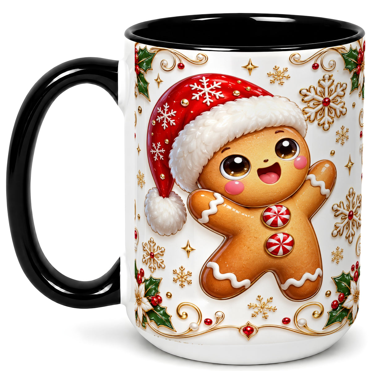 #pl[15oz|Black] Glossy Gingerbread Coffee Mug, Christmas Cookie Mug, Ceramic Cup