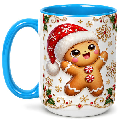 #pl[15oz|Blue] Glossy Gingerbread Coffee Mug, Christmas Cookie Mug, Ceramic Cup