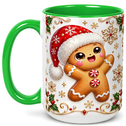 #pl[15oz|Green] Glossy Gingerbread Coffee Mug, Christmas Cookie Mug, Ceramic Cup