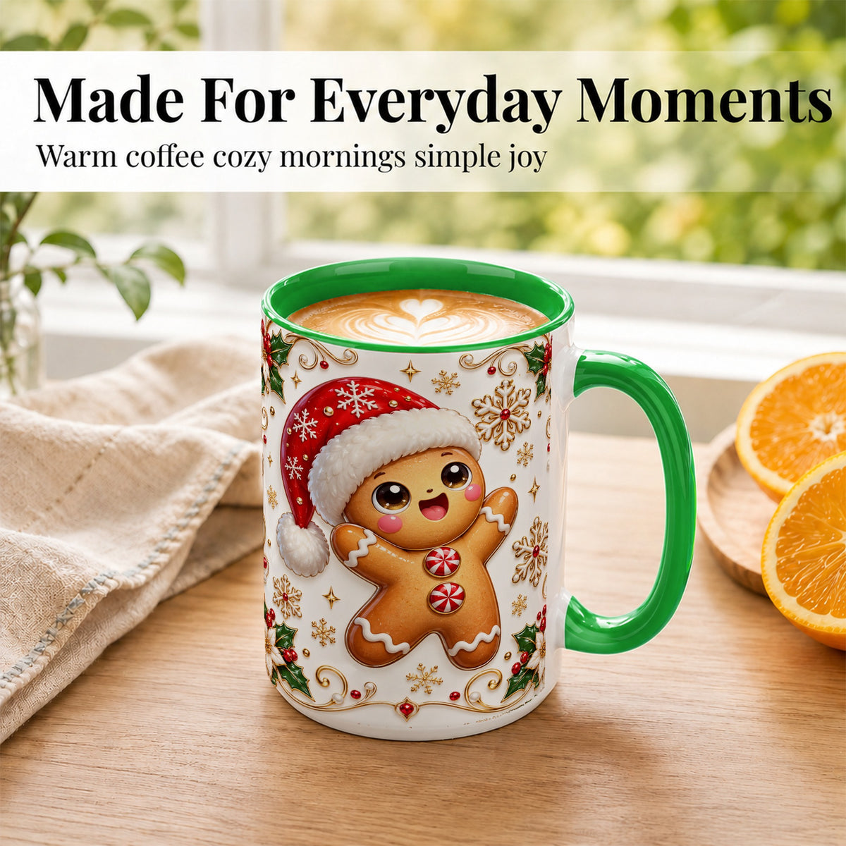#pl[15oz|Green] Glossy Gingerbread Coffee Mug, Christmas Cookie Mug, Ceramic Cup