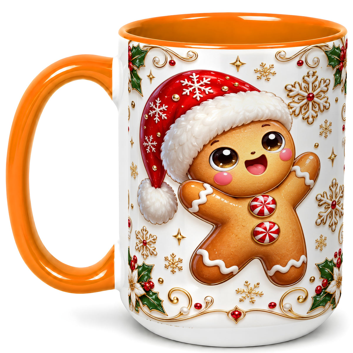 #pl[15oz|Orange] Glossy Gingerbread Coffee Mug, Christmas Cookie Mug, Ceramic Cup
