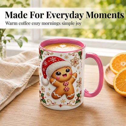 #pl[15oz|Pink] Glossy Gingerbread Coffee Mug, Christmas Cookie Mug, Ceramic Cup