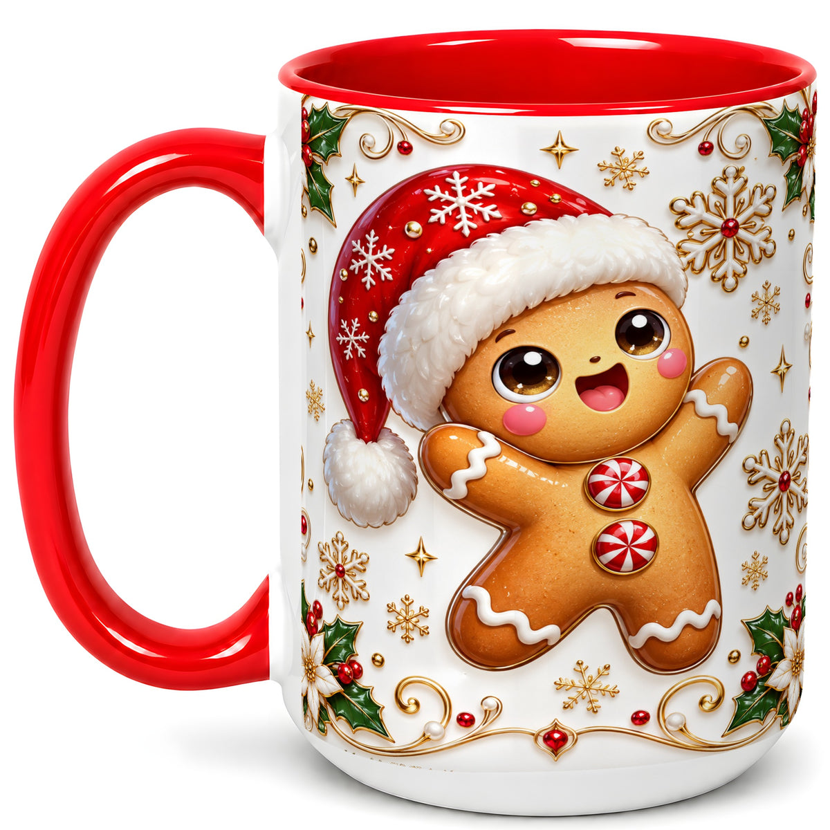 #pl[15oz|Red] Glossy Gingerbread Coffee Mug, Christmas Cookie Mug, Ceramic Cup