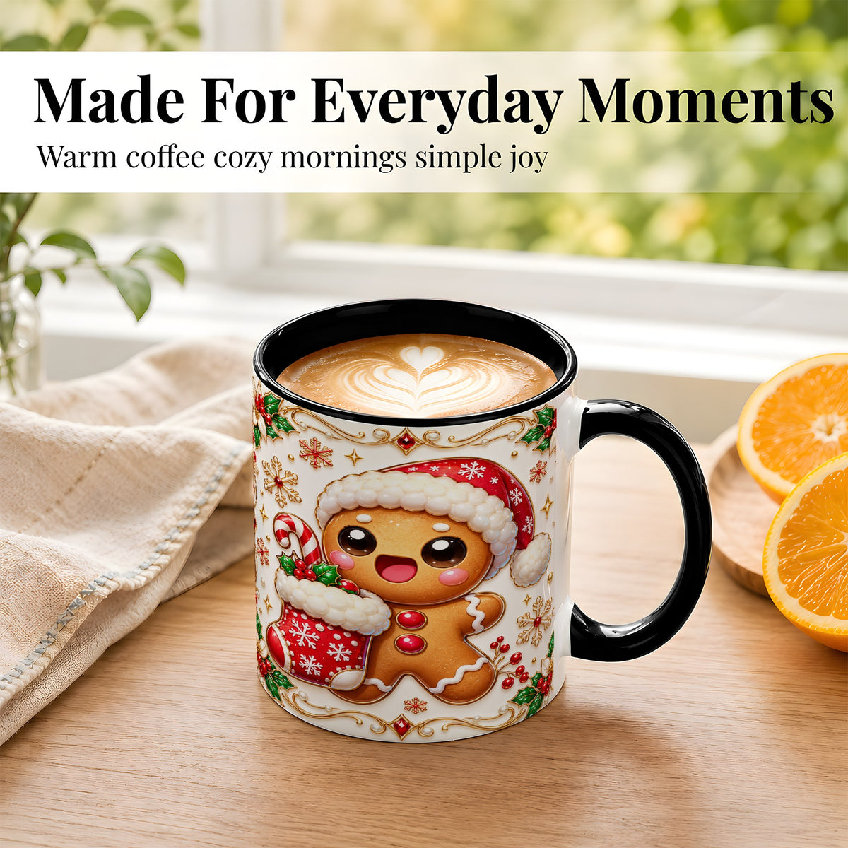 #pl[11oz|Black] Stocking Gingerbread Coffee Mug, Christmas Cookie Mug, Ceramic Cup