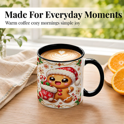 #pl[11oz|Black] Stocking Gingerbread Coffee Mug, Christmas Cookie Mug, Ceramic Cup