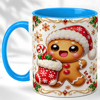 #pl[11oz|Blue] Stocking Gingerbread Coffee Mug, Christmas Cookie Mug, Ceramic Cup