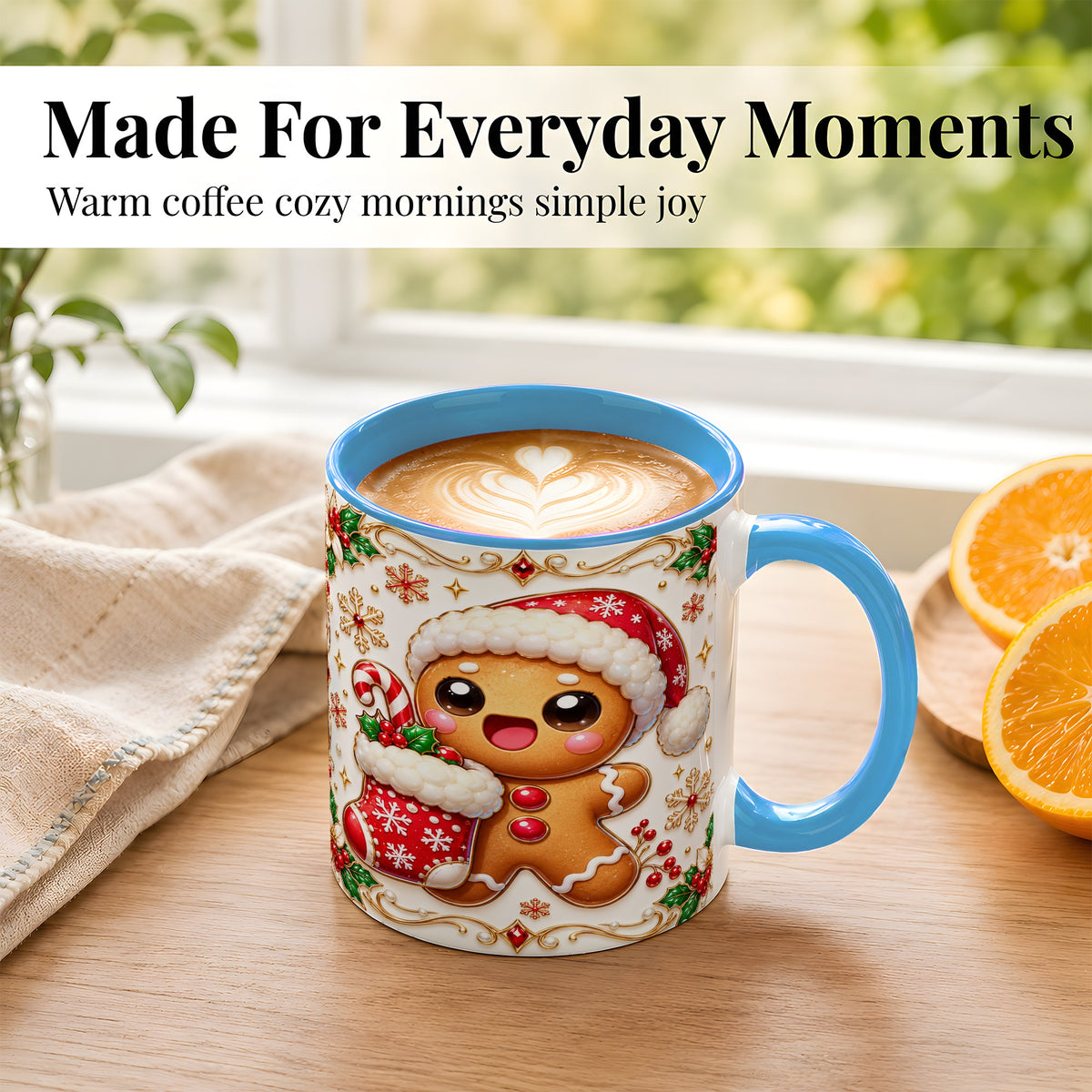 #pl[11oz|Blue] Stocking Gingerbread Coffee Mug, Christmas Cookie Mug, Ceramic Cup