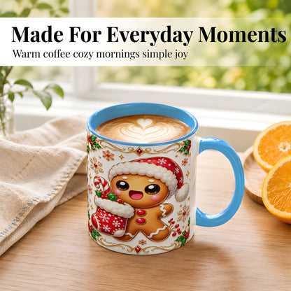 #pl[11oz|Blue] Stocking Gingerbread Coffee Mug, Christmas Cookie Mug, Ceramic Cup