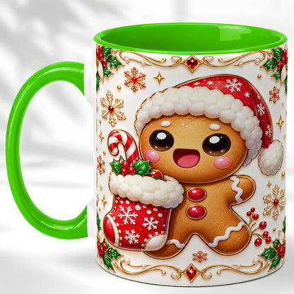 #pl[11oz|Green] Stocking Gingerbread Coffee Mug, Christmas Cookie Mug, Ceramic Cup