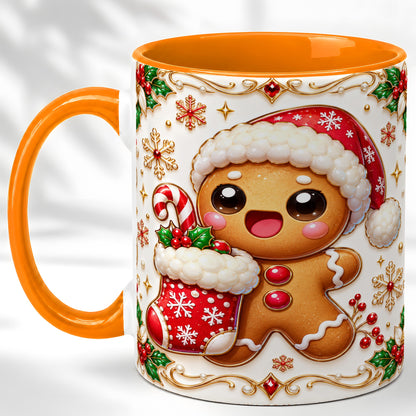 #pl[11oz|Orange] Stocking Gingerbread Coffee Mug, Christmas Cookie Mug, Ceramic Cup