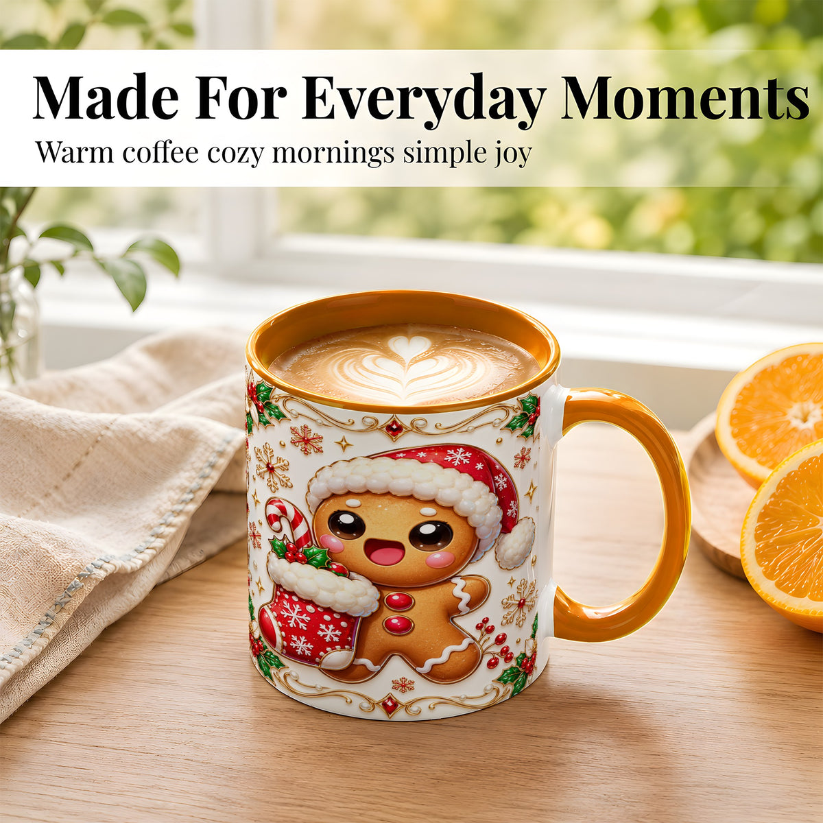 #pl[11oz|Orange] Stocking Gingerbread Coffee Mug, Christmas Cookie Mug, Ceramic Cup