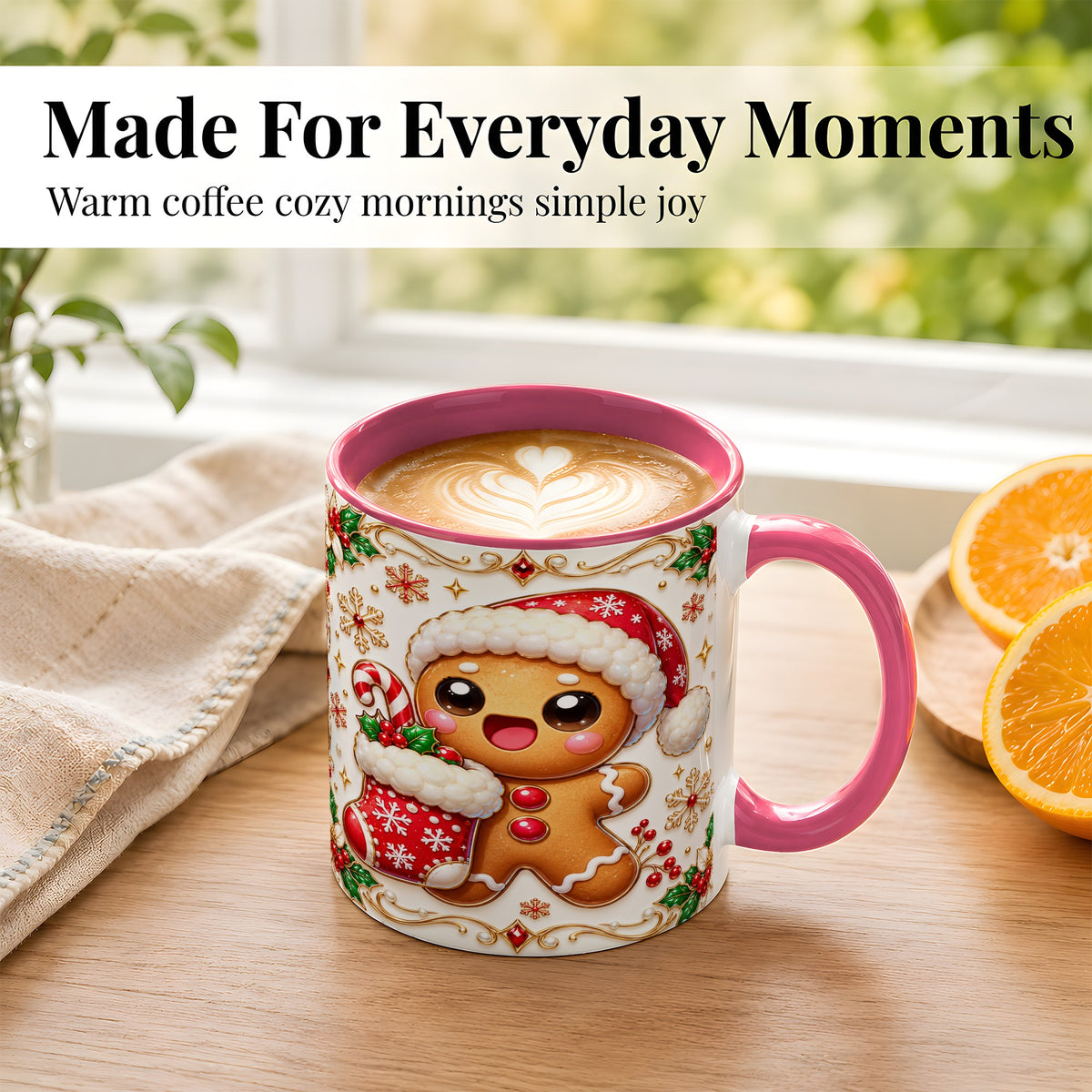 #pl[11oz|Pink] Stocking Gingerbread Coffee Mug, Christmas Cookie Mug, Ceramic Cup