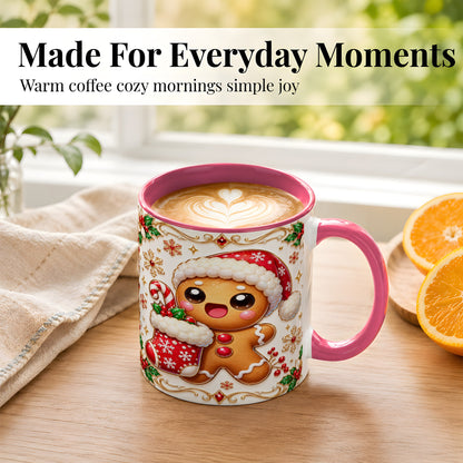 #pl[11oz|Pink] Stocking Gingerbread Coffee Mug, Christmas Cookie Mug, Ceramic Cup
