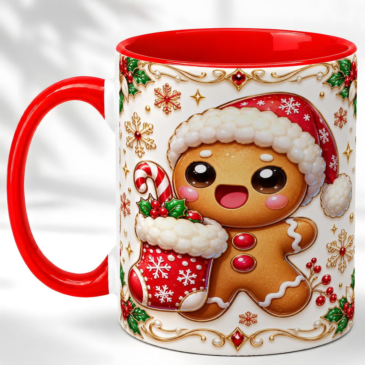 Stocking Gingerbread Coffee Mug, Christmas Cookie Mug, Ceramic Cup