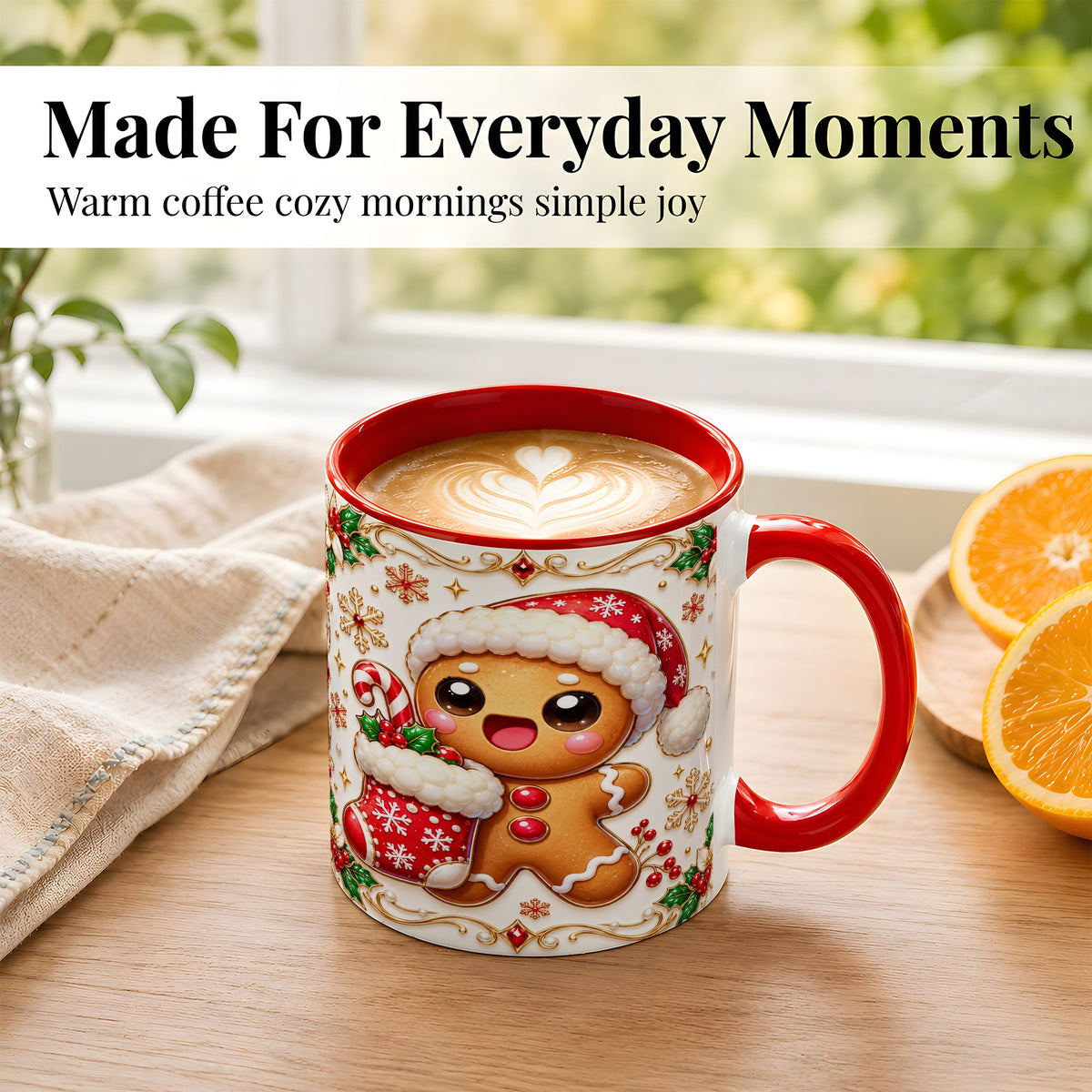 #pl[11oz|Red] Stocking Gingerbread Coffee Mug, Christmas Cookie Mug, Ceramic Cup