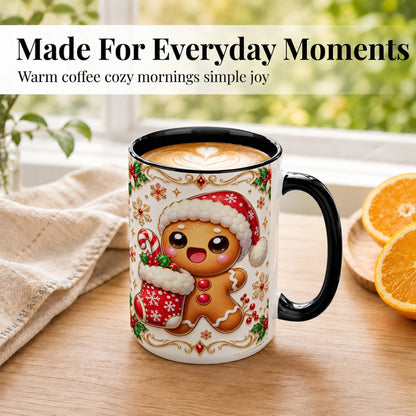 #pl[15oz|Black] Stocking Gingerbread Coffee Mug, Christmas Cookie Mug, Ceramic Cup