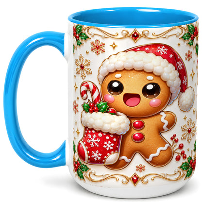 #pl[15oz|Blue] Stocking Gingerbread Coffee Mug, Christmas Cookie Mug, Ceramic Cup