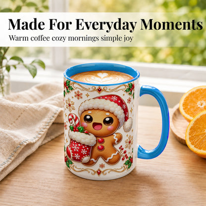 #pl[15oz|Blue] Stocking Gingerbread Coffee Mug, Christmas Cookie Mug, Ceramic Cup
