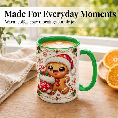 #pl[15oz|Green] Stocking Gingerbread Coffee Mug, Christmas Cookie Mug, Ceramic Cup