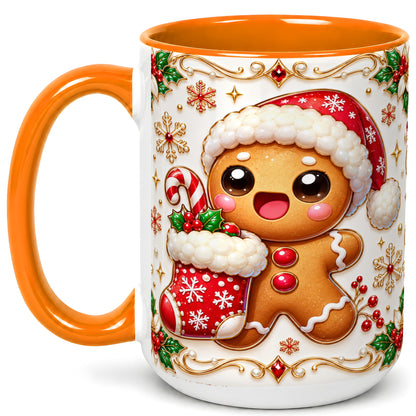 #pl[15oz|Orange] Stocking Gingerbread Coffee Mug, Christmas Cookie Mug, Ceramic Cup
