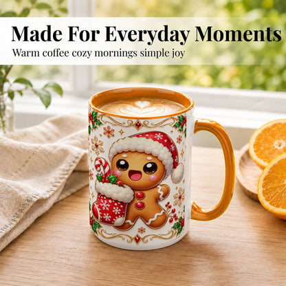 #pl[15oz|Orange] Stocking Gingerbread Coffee Mug, Christmas Cookie Mug, Ceramic Cup