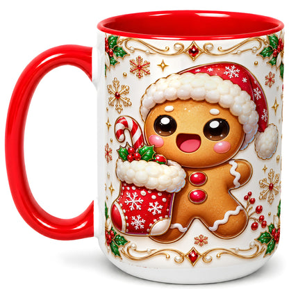 #pl[15oz|Red] Stocking Gingerbread Coffee Mug, Christmas Cookie Mug, Ceramic Cup