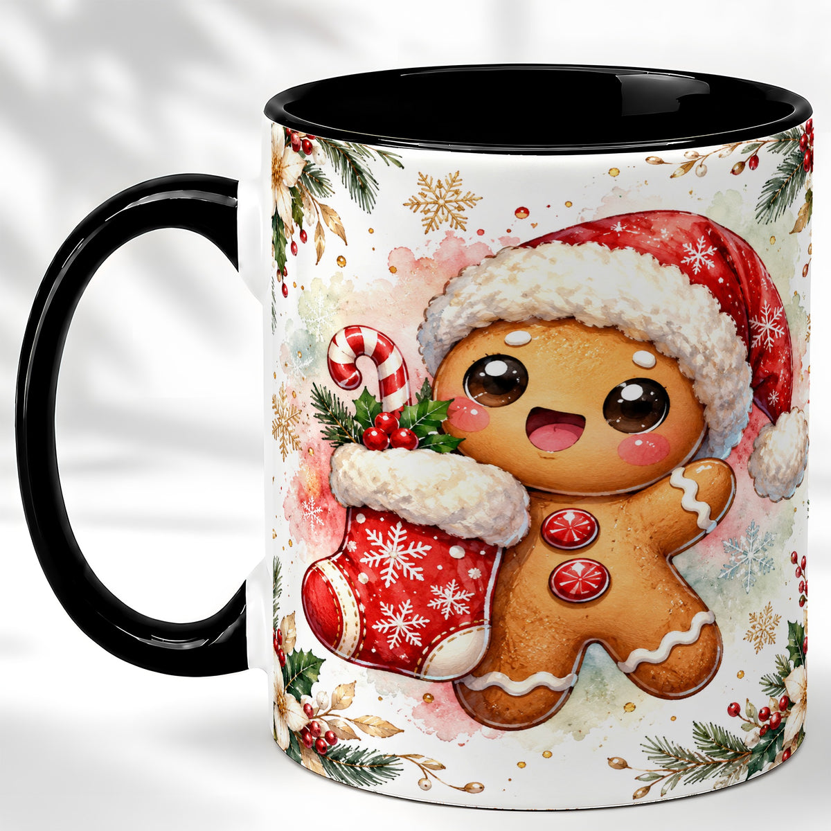#pl[11oz|Black] Christmas Gingerbread Coffee Mug, Holiday Mug, Ceramic Cup