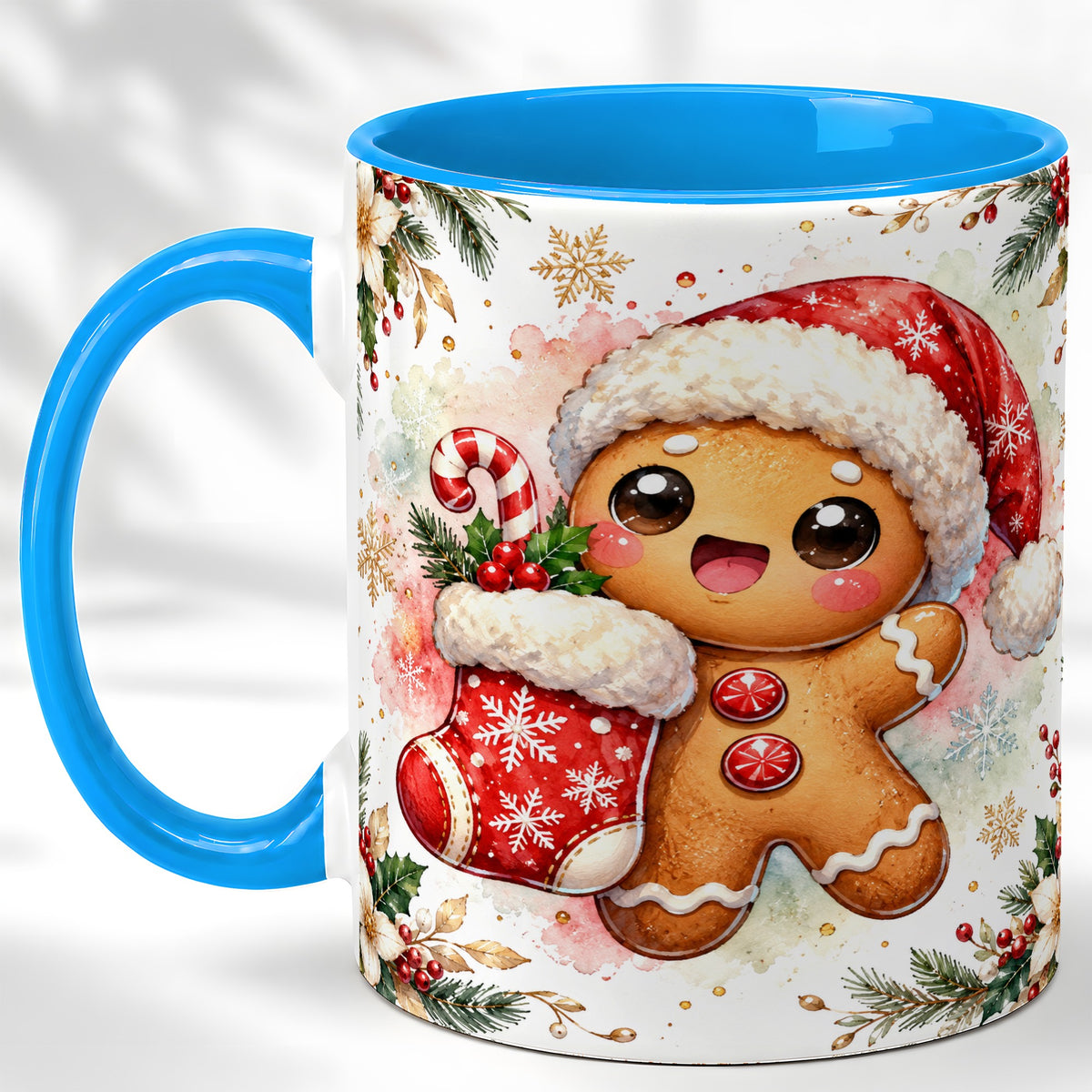 #pl[11oz|Blue] Christmas Gingerbread Coffee Mug, Holiday Mug, Ceramic Cup