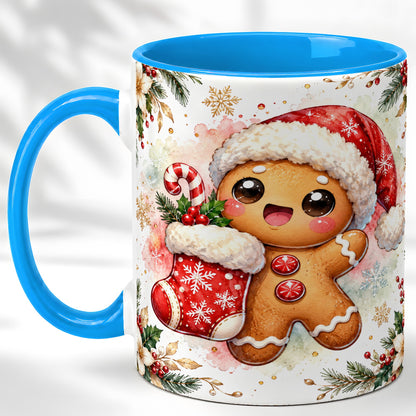#pl[11oz|Blue] Christmas Gingerbread Coffee Mug, Holiday Mug, Ceramic Cup