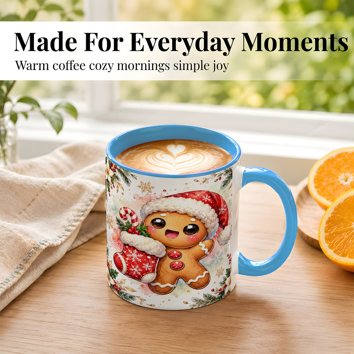 #pl[11oz|Blue] Christmas Gingerbread Coffee Mug, Holiday Mug, Ceramic Cup