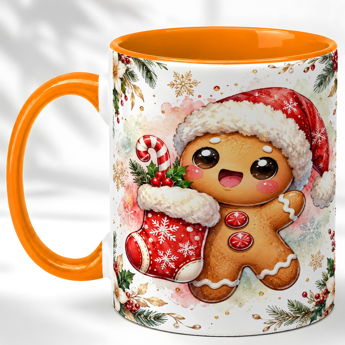 #pl[11oz|Orange] Christmas Gingerbread Coffee Mug, Holiday Mug, Ceramic Cup
