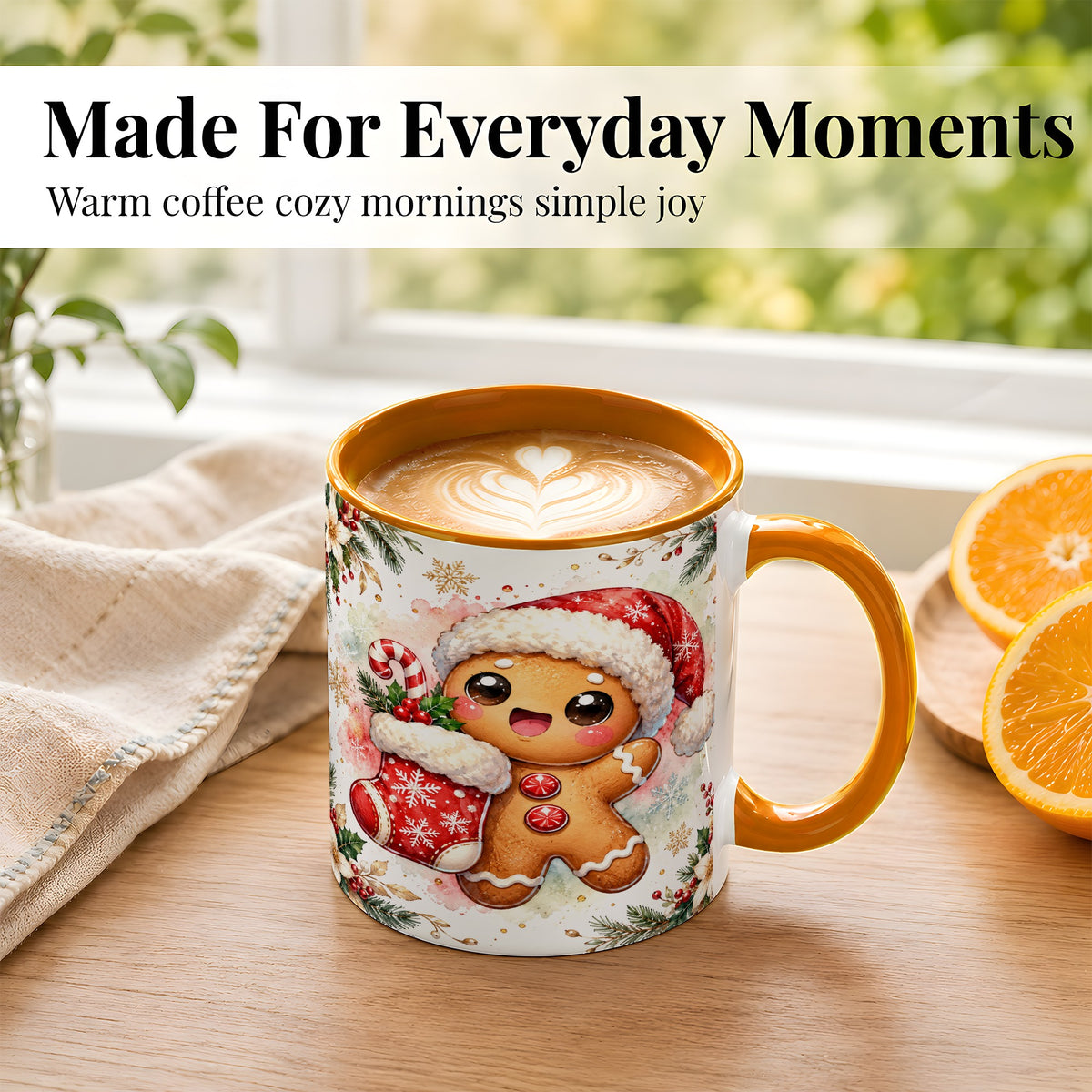 #pl[11oz|Orange] Christmas Gingerbread Coffee Mug, Holiday Mug, Ceramic Cup