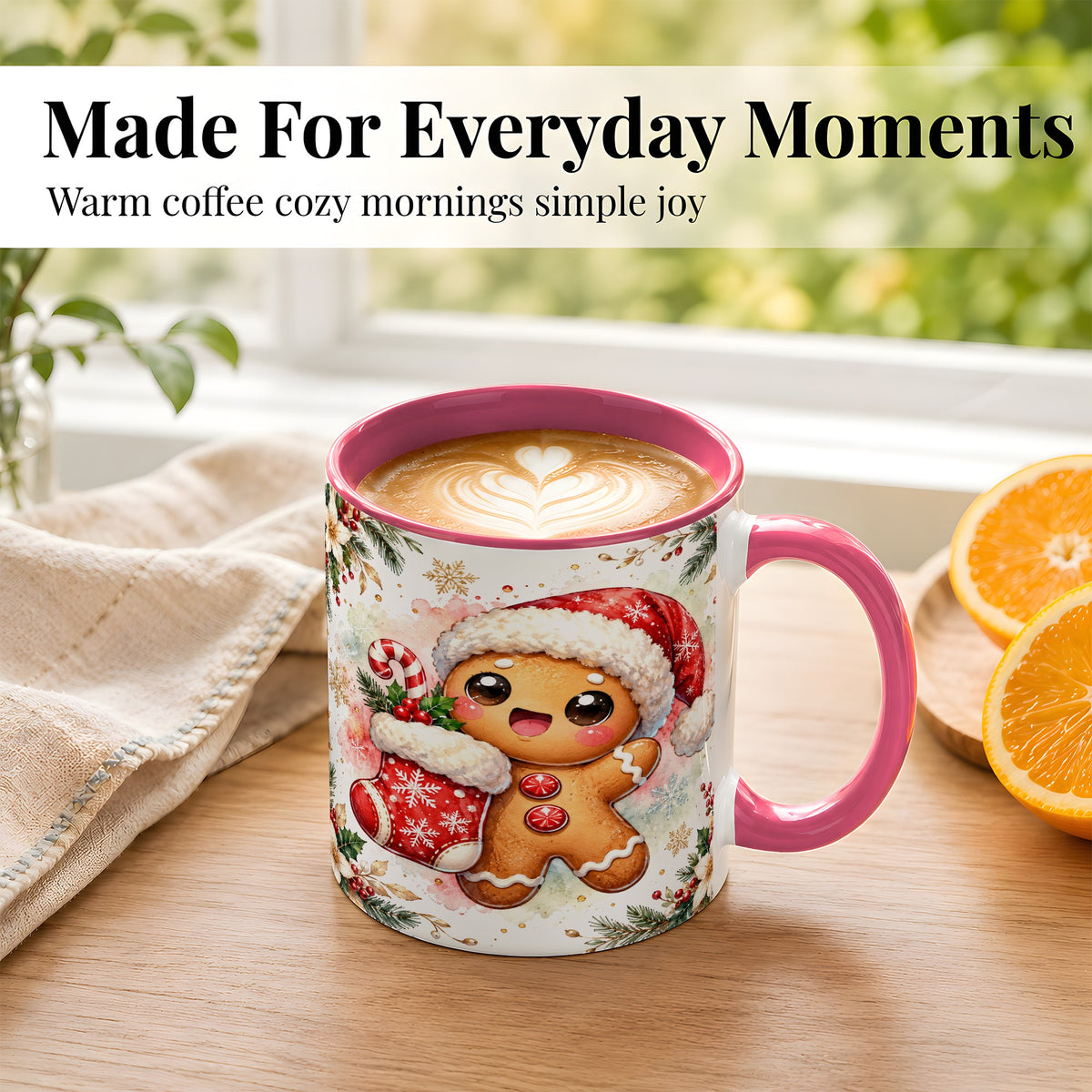#pl[11oz|Pink] Christmas Gingerbread Coffee Mug, Holiday Mug, Ceramic Cup