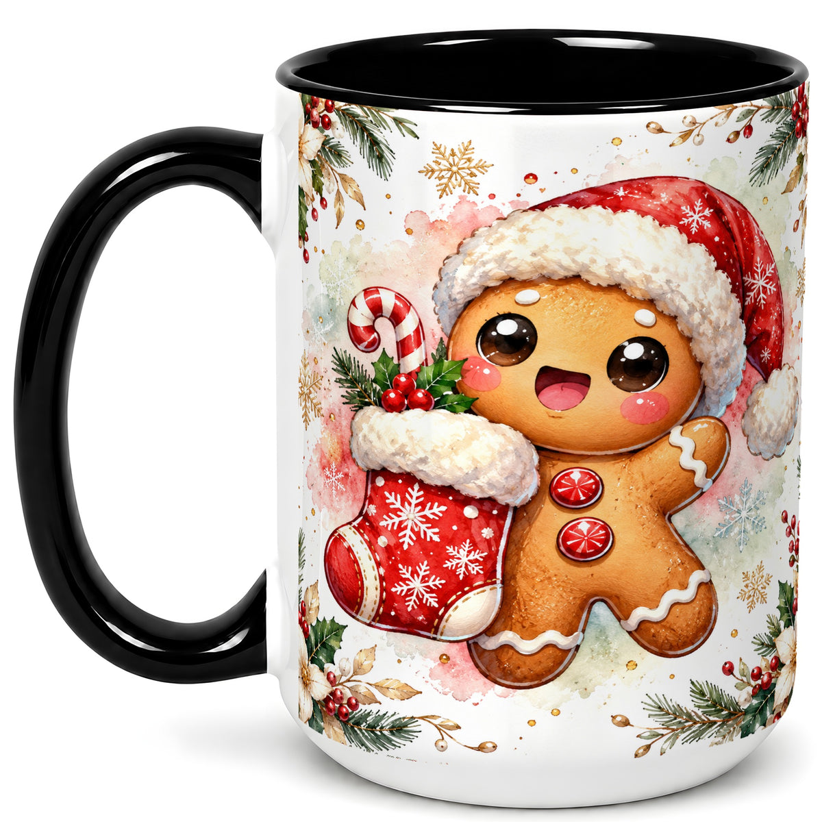 #pl[15oz|Black] Christmas Gingerbread Coffee Mug, Holiday Mug, Ceramic Cup