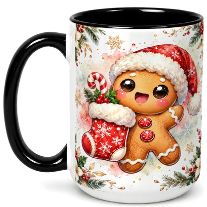 #pl[15oz|Black] Christmas Gingerbread Coffee Mug, Holiday Mug, Ceramic Cup
