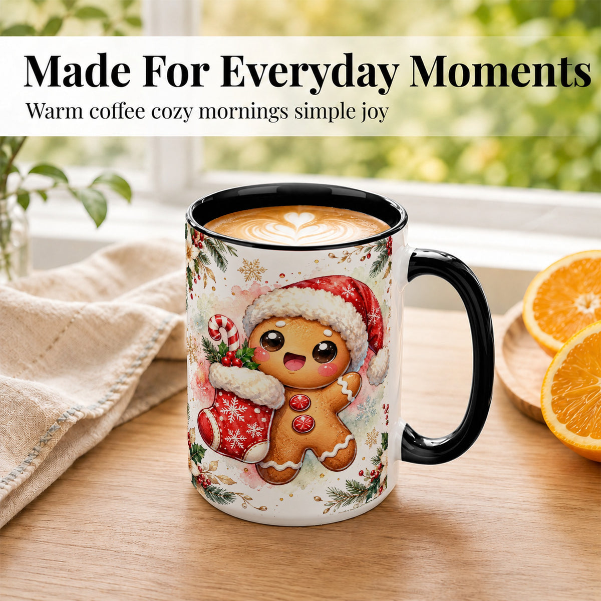 #pl[15oz|Black] Christmas Gingerbread Coffee Mug, Holiday Mug, Ceramic Cup