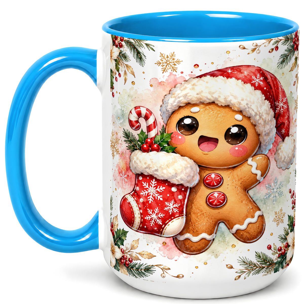 #pl[15oz|Blue] Christmas Gingerbread Coffee Mug, Holiday Mug, Ceramic Cup