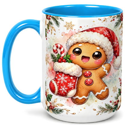 #pl[15oz|Blue] Christmas Gingerbread Coffee Mug, Holiday Mug, Ceramic Cup