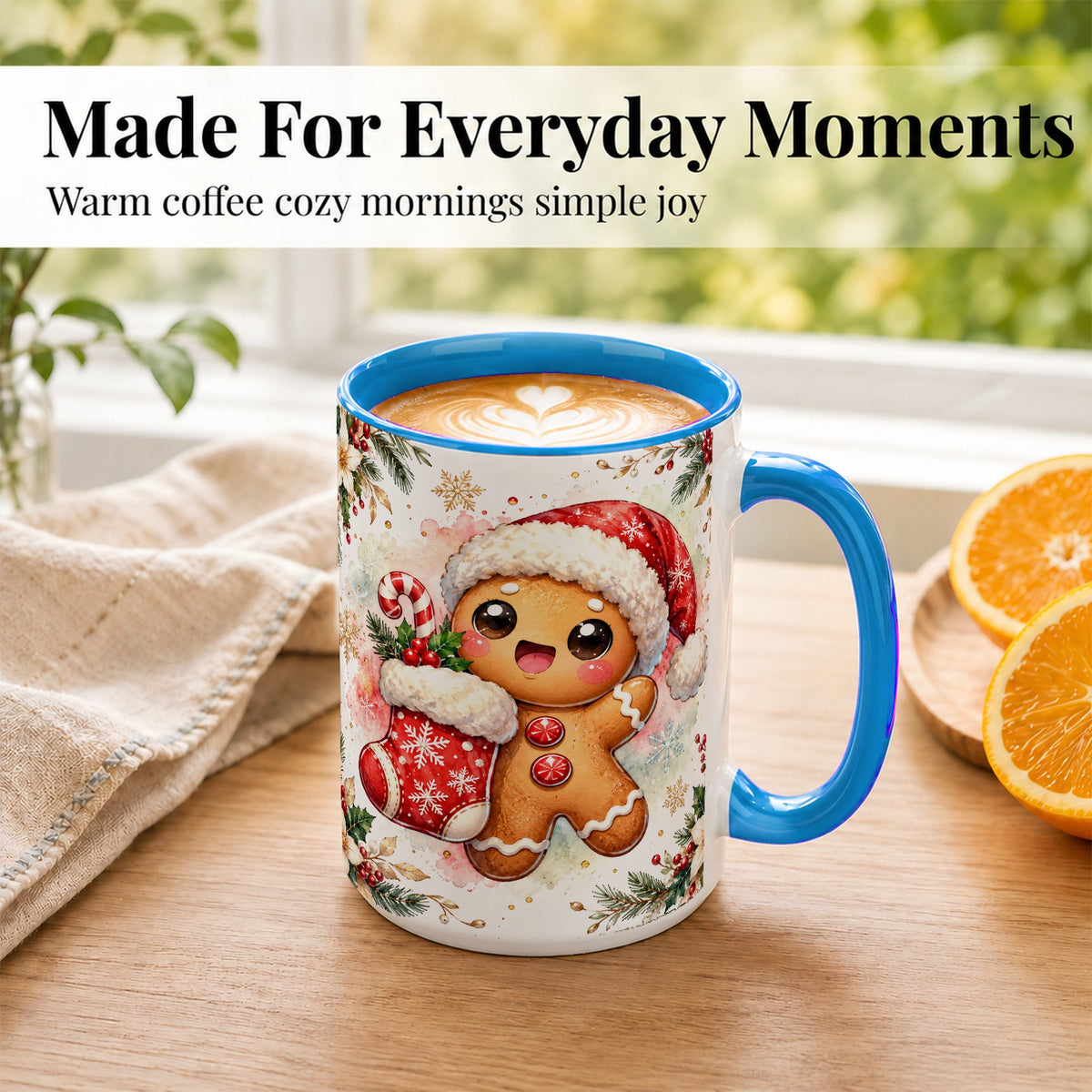 #pl[15oz|Blue] Christmas Gingerbread Coffee Mug, Holiday Mug, Ceramic Cup