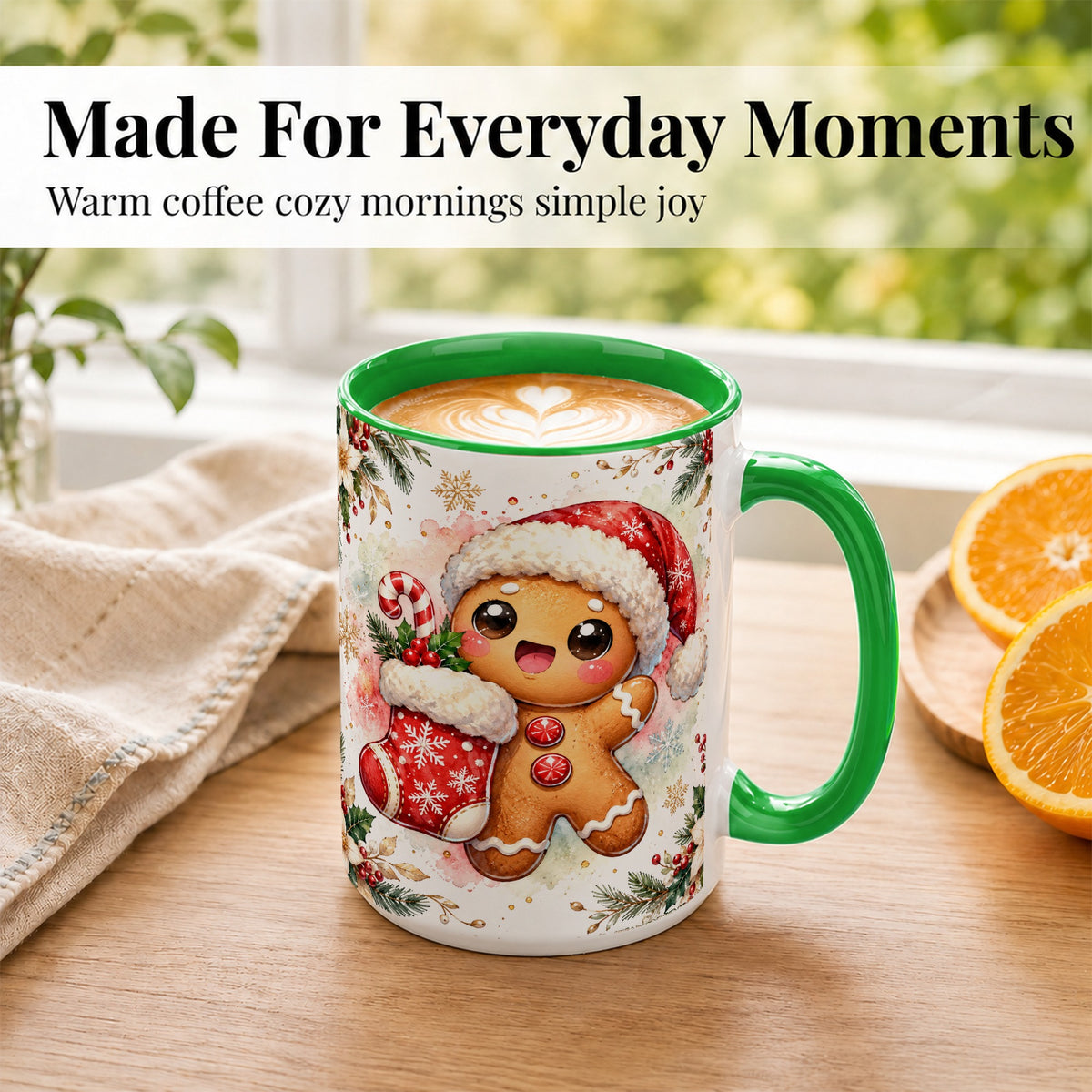 #pl[15oz|Green] Christmas Gingerbread Coffee Mug, Holiday Mug, Ceramic Cup